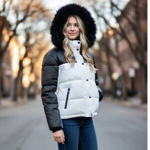 TOPSHOP White Siren Hooded Faux Fur-trimmed Ski Jacket, Womens Size US 8 / EU 40